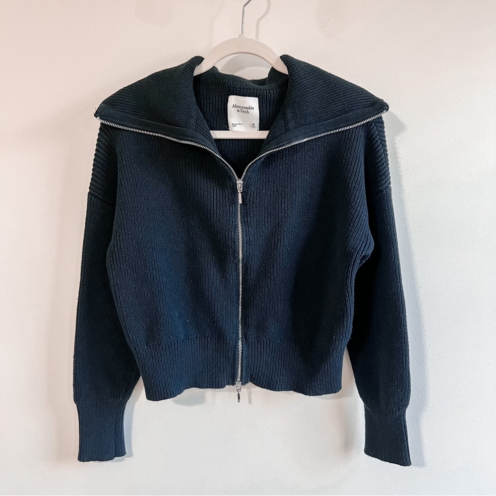 Abercrombie & Fitch Navy Zip-Up Knit Cardigan